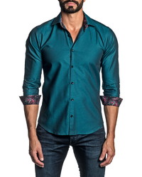 Teal Geometric Long Sleeve Shirt
