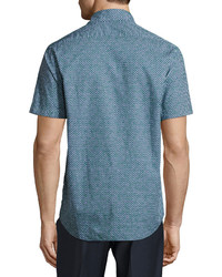 Neiman Marcus Geo Print Short Sleeve Sport Shirt Greennavy