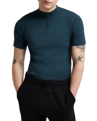 River Island Short Sleeve Smart Knit Half Zip T Shirt
