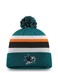 FANATICS Branded Tealwhite San Jose Sharks 2020 Nhl Draft Authentic Pro Cuffed Pom Knit Hat At Nordstrom