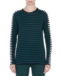 Teal Horizontal Striped Crew-neck Sweater