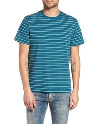Teal Horizontal Striped Crew-neck T-shirt