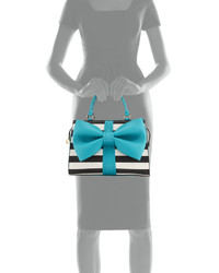 Betsey Johnson Curtsy Striped Bow Satchel Bag Teal