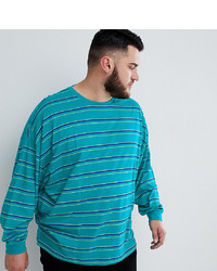 ASOS DESIGN Plus Oversized Long Sleeve T Shirt With Bright Green Stripe