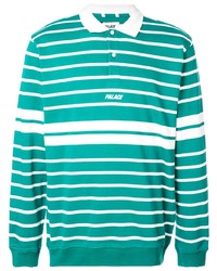 Teal Horizontal Striped Polo Neck Sweater