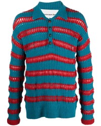 Andersson Bell Striped Open Knit Polo Top