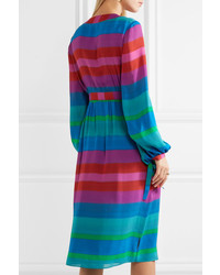 Etro Striped Silk Crepe De Chine Dress Blue