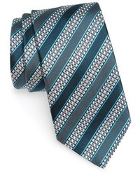 Teal Horizontal Striped Silk Tie