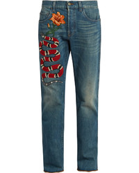 Gucci Snake Appliqu Slim Fit Jeans