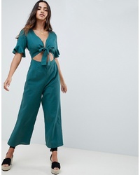 ASOS DESIGN Tea Jumpsuit With Cut Out And In Linen
