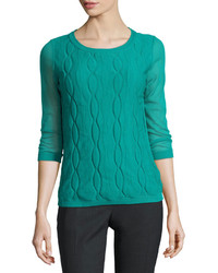 Lafayette 148 New York Lightweight Double Layer Cable Knit Top Green