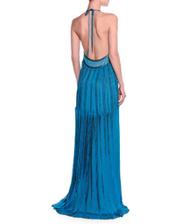 Missoni Metallic Knit Halter Gown Turquoise