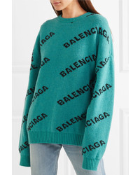 Balenciaga Oversized Intarsia Wool Blend Sweater