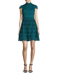 Alice + Olivia Maureen Lace Open Back Party Dress Turquoise