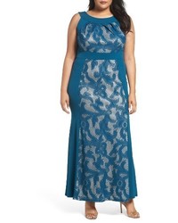 Sangria Plus Size Lace Jersey Gown
