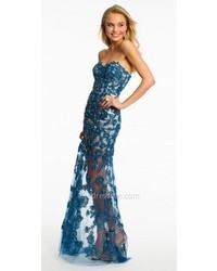 Atria Sweetheart Lace Illusion Skirt Evening Gown