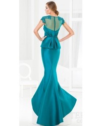 Terani Couture Lace Straps Satin Evening Dress