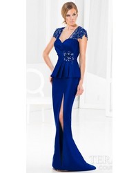 Terani Couture Lace Straps Satin Evening Dress