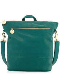 Neiman Marcus Perforated Faux Leather Convertible Backpack Teal