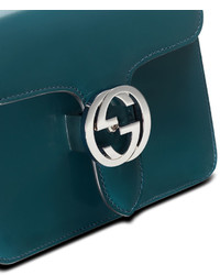 Gucci Interlocking Polished Leather Shoulder Bag Blue