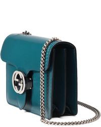 Gucci Interlocking Polished Leather Shoulder Bag Blue