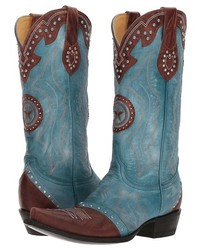 Teal Leather Cowboy Boots