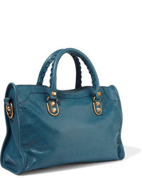 Balenciaga Metallic Edge City Textured Leather Shoulder Bag Blue