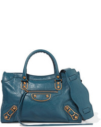 Balenciaga Metallic Edge City Textured Leather Shoulder Bag Blue