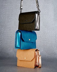 Neiman Marcus Metallic Trim Faux Leather Crossbody Bag Tealturquoise