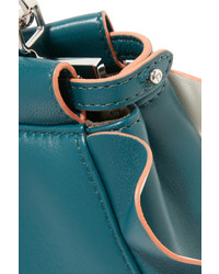 Fendi Peekaboo Micro Ruffle Trimmed Leather Shoulder Bag Petrol