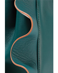 Fendi Peekaboo Mini Ruffle Trimmed Leather Shoulder Bag Petrol