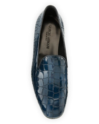 Giorgio Armani Crocodile Embossed Leather Loafer Blue