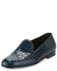 Giorgio Armani Crocodile Embossed Leather Loafer Blue