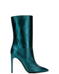 Teal Leather Mid-Calf Boots