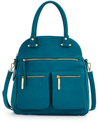 Neiman Marcus Dome Faux Leather Satchel Bag Teal