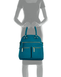 Neiman Marcus Dome Faux Leather Satchel Bag Teal