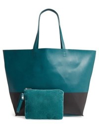 Colorblock Faux Leather Tote Green