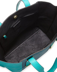 Neiman Marcus Two Tone Paneled Slim Tote Bag Teal