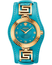 Versace 35mm V Signature Watch W Leather Strap Bluegold