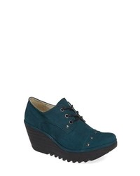 Teal Leather Wedge Ankle Boots