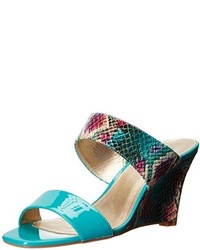 Teal Leather Wedge Sandals