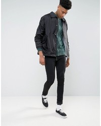 Asos Tall Lightweight Muscle Jersey Bomber Jacket In Green