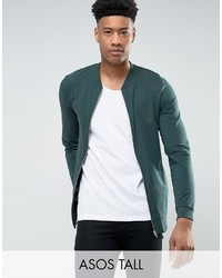 Asos Tall Lightweight Muscle Jersey Bomber Jacket In Green