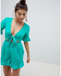 ASOS DESIGN Playsuit With Cut Out And In Linen