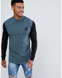 Siksilk Long Sleeve T Shirt In Green With Contrast Sleeves