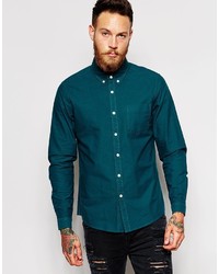 Asos Brand Oxford Shirt In Solid Dye With Long Sleeves