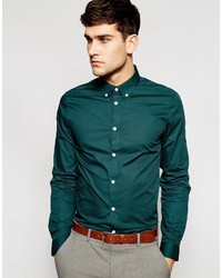 Asos Brand Smart Shirt In Teal With Button Down Collar And Long Sleeve