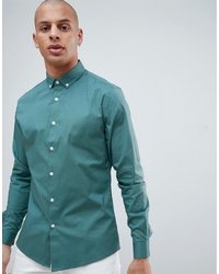 ASOS DESIGN Slim Shirt In Blue With Collar