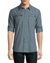 John Varvatos Star Usa Double Zip Pocket Woven Shirt Blue