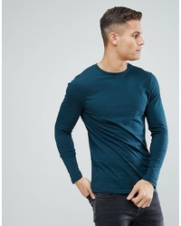 ASOS DESIGN Longline Crew Neck T Shirt With Long Sleeves In Green
